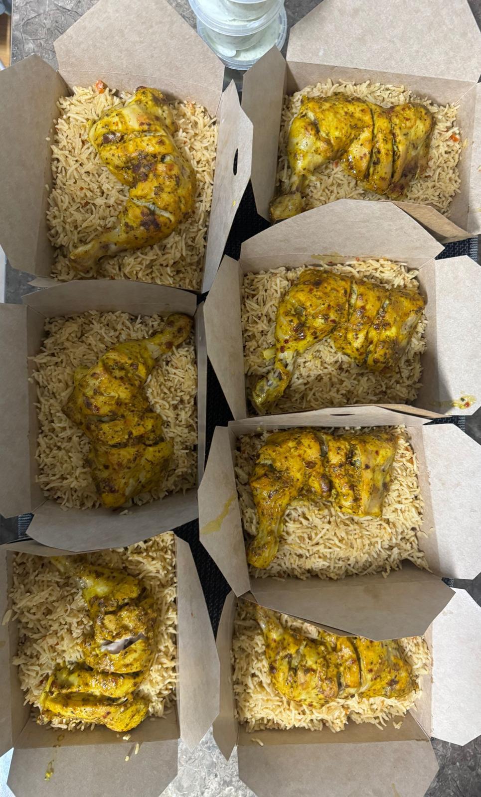 Chicken and rice takeaway orders ready to go